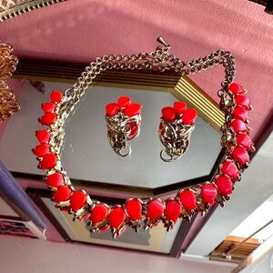 1960's Psychedelic Tulips Neon Thermoset Necklace and Earring Set